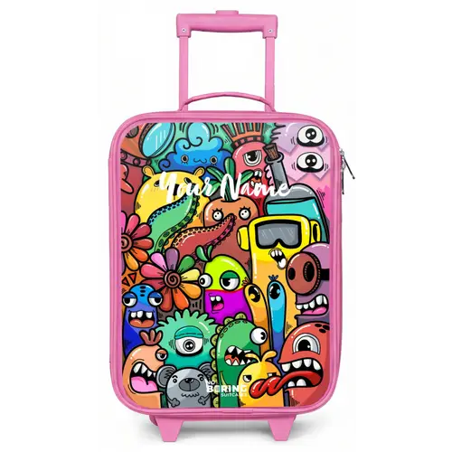 Expressief en druk patroon met monsters Kinderkoffer - Roze klein -zz3dotto