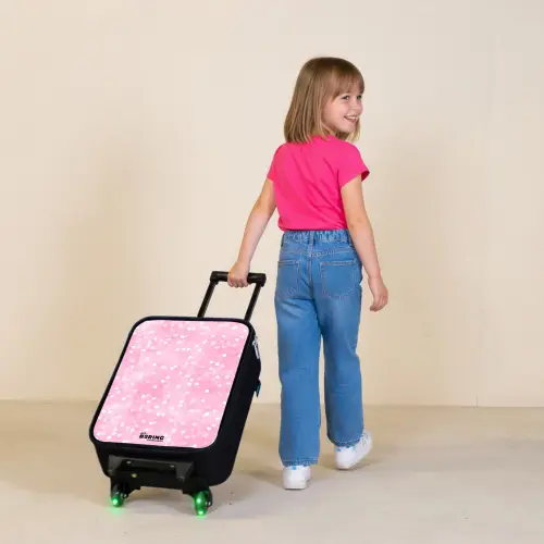 Roze glitter hartjes Kinderkoffer - Zwart klein -sfeer1