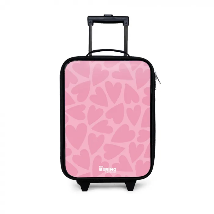 Roze hartjes patroon Kinderkoffer - Zwart klein -3d