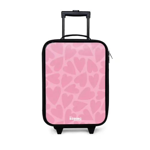 Roze hartjes patroon Kinderkoffer - Zwart klein -3d