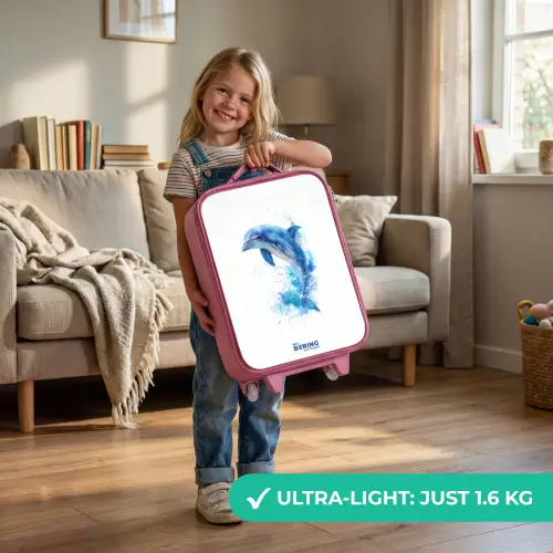 Springende blauwe dolfijn Kinderkoffer - Roze klein -sfeer2_EN