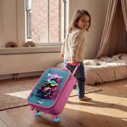 Monster Wheels Kinderkoffer - Roze klein -sfeer1