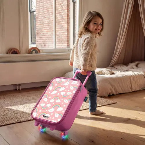 Roze met regenboog patroon Kinderkoffer - Roze klein -sfeer1