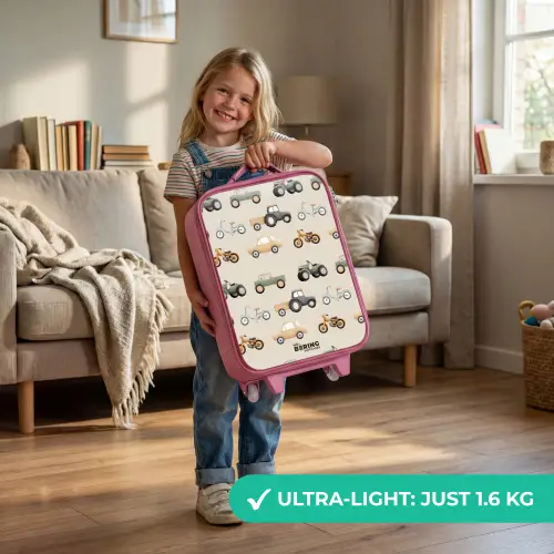 Retro voertuigen patroon Kinderkoffer - Roze klein -sfeer2_EN