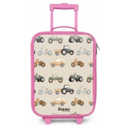 Retro voertuigen patroon Kinderkoffer - Roze klein -zz3dotto