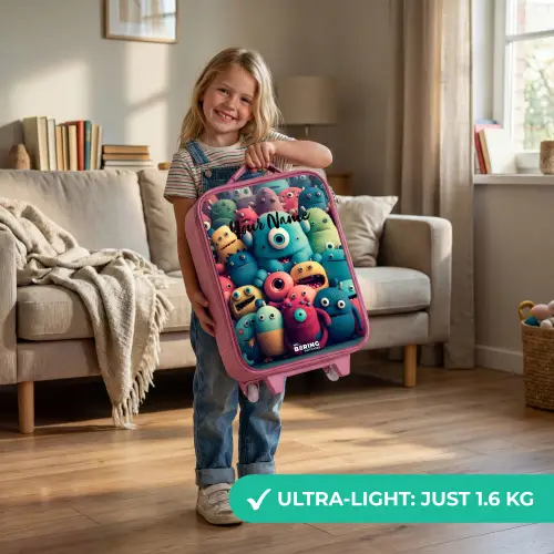 Zachte en bolle monsters Kinderkoffer - Roze klein -sfeer2_EN