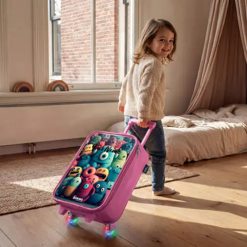 Zachte en bolle monsters Kinderkoffer - Roze klein -sfeer1