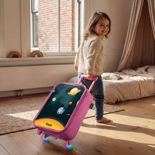 Ruimte met planeten Kinderkoffer - Roze klein -sfeer1