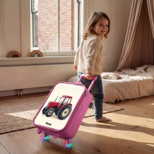 Tractor - Getekend - Rood Kinderkoffer - Roze klein -sfeer1