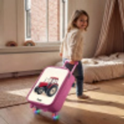 Tractor - Getekend - Rood Kinderkoffer - Roze klein -sfeer1