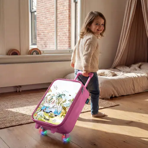 Busje met dino's Kinderkoffer - Roze klein -sfeer1