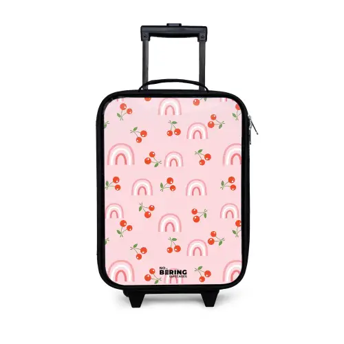 Roze met regenboog en kersen patroon Kinderkoffer - Zwart klein -3d