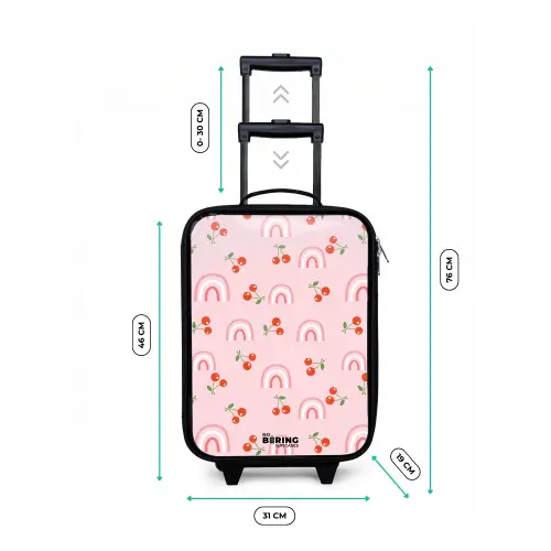 Roze met regenboog en kersen patroon Kinderkoffer - Zwart klein -productfoto_formaten