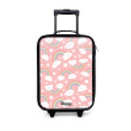 Roze met regenboog patroon Kinderkoffer - Zwart klein -3d