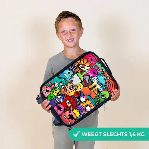 Knallende gekleurde monsters Kinderkoffer - Zwart klein -sfeer4_NL