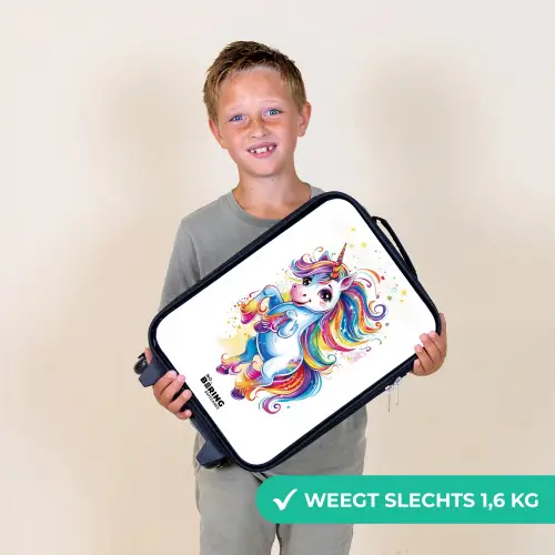 Steigerende Eenhoorn met Regenboogmanen Kinderkoffer - Zwart klein -sfeer4_NL
