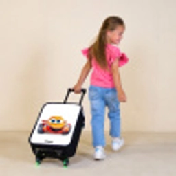 Raceauto met gezicht Kinderkoffer - Zwart klein -sfeer1