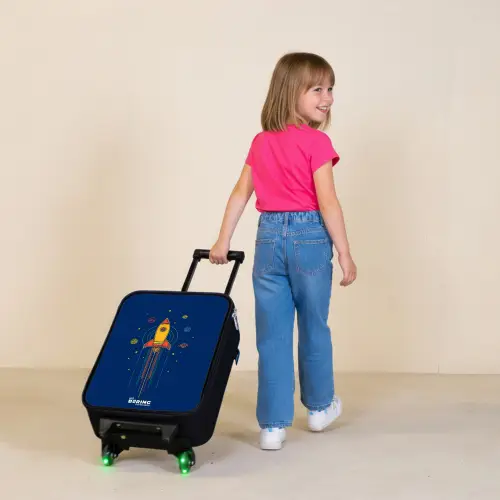 Raket - Planeten - Sterren Kinderkoffer - Zwart klein -sfeer1