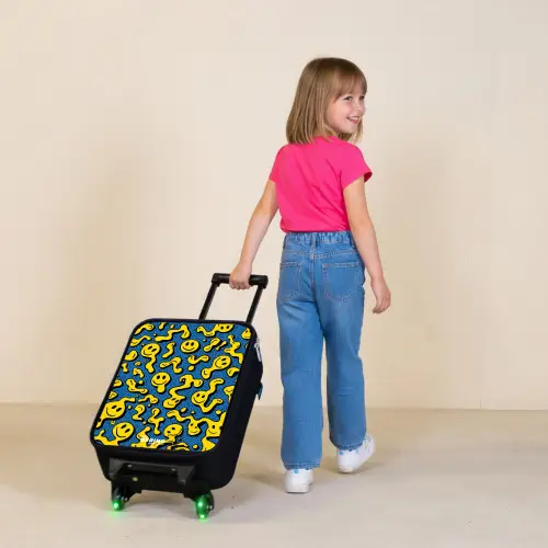 Smiley - Blauw - Geel Kinderkoffer - Zwart klein -sfeer1