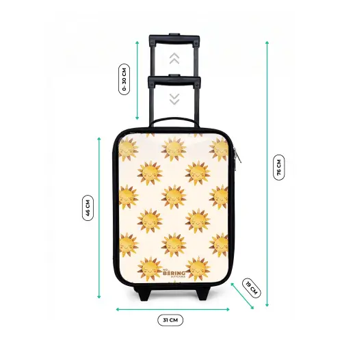 Lachende zonnetjes als patroon op beige achtergrond Kinderkoffer - Zwart klein -productfoto_formaten
