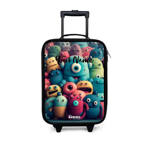Zachte en bolle monsters Kinderkoffer - Zwart klein -3d