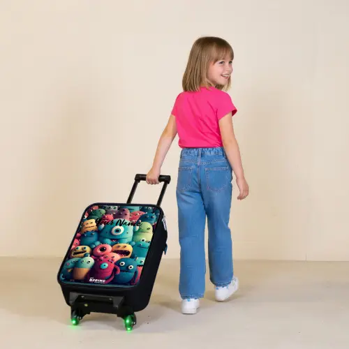 Zachte en bolle monsters Kinderkoffer - Zwart klein -sfeer1
