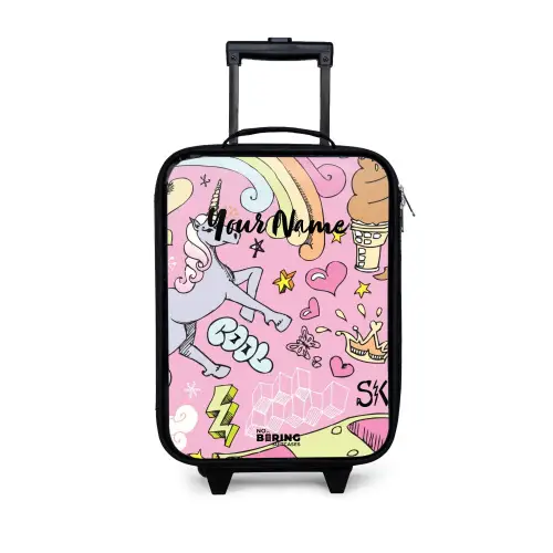 Unicorn doodles Kinderkoffer - Zwart klein -3d
