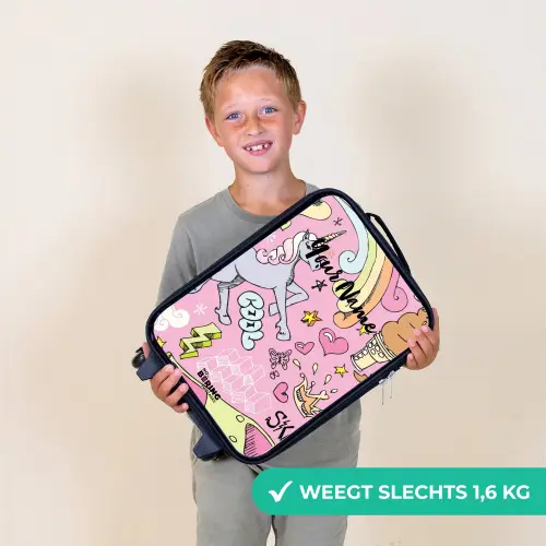 Unicorn doodles Kinderkoffer - Zwart klein -sfeer4_NL