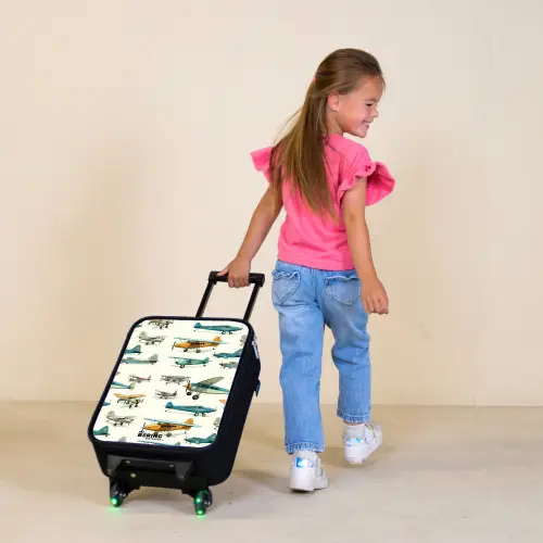 Vintage propellervliegtuigen patroon Kinderkoffer - Zwart klein -sfeer1