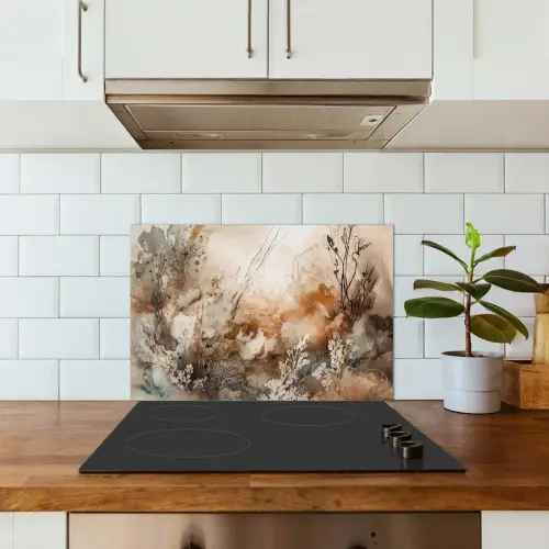 Abstract - Beige - Verf - Kunst - Natuur - Bloemen keuken achterwand spatscherm klein -sfeer2