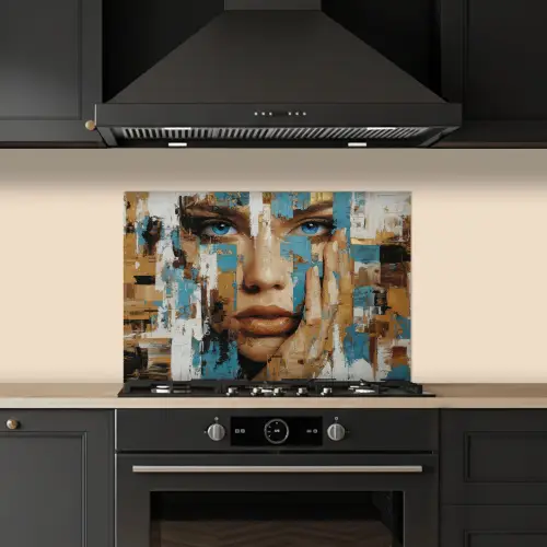 Abstract - Penseelstreken - Blauw - Gezicht keuken achterwand spatscherm klein -sfeer1