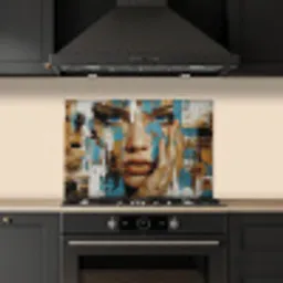 Abstract - Penseelstreken - Blauw - Gezicht keuken achterwand spatscherm klein -sfeer1