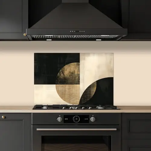 Abstract - Cirkels - Zwart - Goud keuken achterwand spatscherm klein -sfeer1
