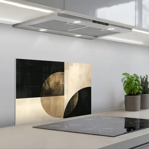 Abstract - Cirkels - Zwart - Goud keuken achterwand spatscherm klein -3d_schuin