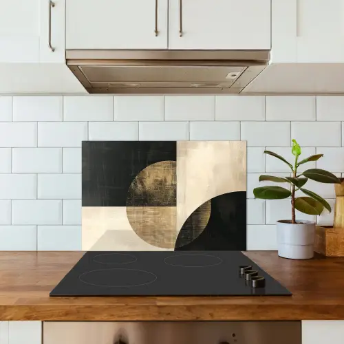 Abstract - Cirkels - Zwart - Goud keuken achterwand spatscherm klein -sfeer2