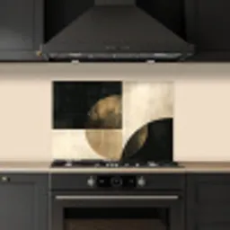 Abstract - Cirkels - Zwart - Goud keuken achterwand spatscherm klein -sfeer1