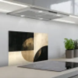 Abstract - Cirkels - Zwart - Goud keuken achterwand spatscherm klein -3d_schuin