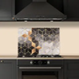 Abstract - Kubus - Goud - Patronen - Zwart - Wit keuken achterwand spatscherm klein -sfeer1