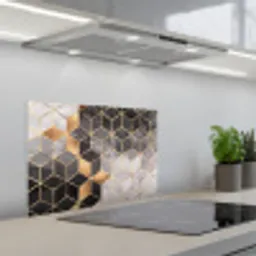 Abstract - Kubus - Goud - Patronen - Zwart - Wit keuken achterwand spatscherm klein -3d_schuin