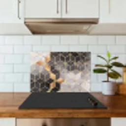 Abstract - Kubus - Goud - Patronen - Zwart - Wit keuken achterwand spatscherm klein -sfeer2