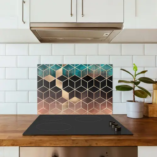 Abstract - Kubus - Goud - Patronen - Luxe keuken achterwand spatscherm klein -sfeer2