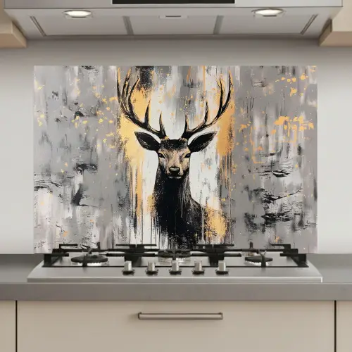 Abstract - Hert - Gewei - Goud keuken achterwand spatscherm klein -3d_website