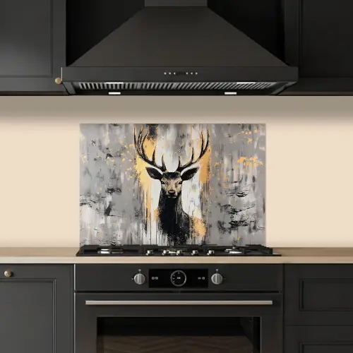 Abstract - Hert - Gewei - Goud keuken achterwand spatscherm klein -sfeer1
