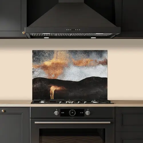 Abstract - Gold - Chic - Zwart - Grijs keuken achterwand spatscherm klein -sfeer1