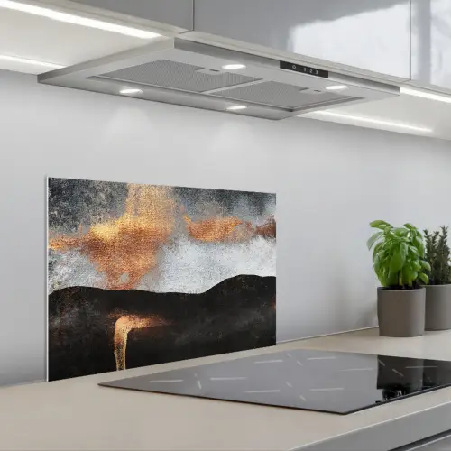 Abstract - Gold - Chic - Zwart - Grijs keuken achterwand spatscherm klein -3d_schuin