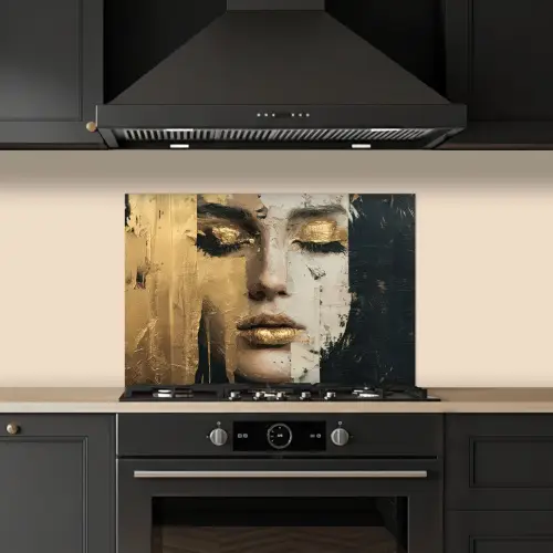 Abstract - Goud - Gezicht - Lippen keuken achterwand spatscherm klein -sfeer1