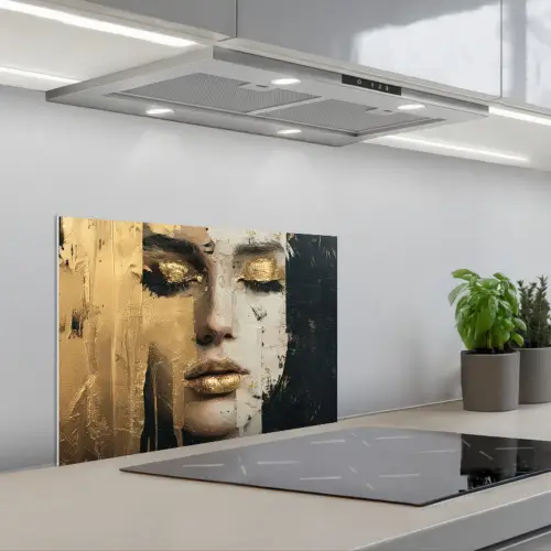Abstract - Goud - Gezicht - Lippen keuken achterwand spatscherm klein -3d_schuin