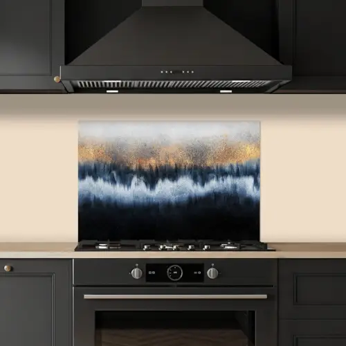 Abstract - Goud - Luxe - Blauw keuken achterwand spatscherm klein -sfeer1