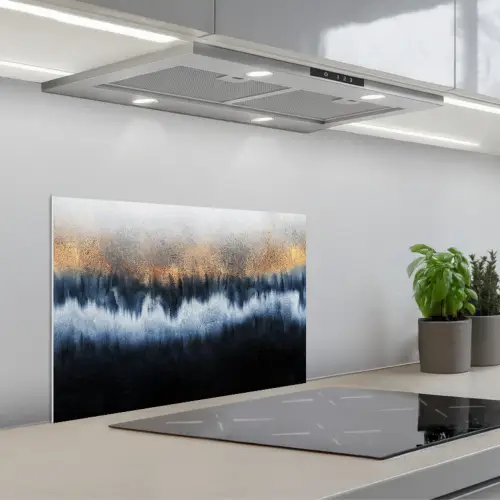 Abstract - Goud - Luxe - Blauw keuken achterwand spatscherm klein -3d_schuin