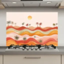 Abstract landschap - Palmbomen - Kleurrijk keuken achterwand spatscherm klein -3d_website